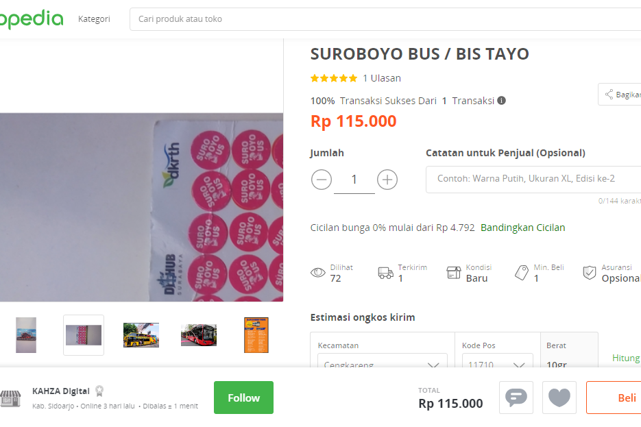 Tiket Naik Suroboyo Bus Dijual Rp 100 Ribuan di <em>Online Shop</em>