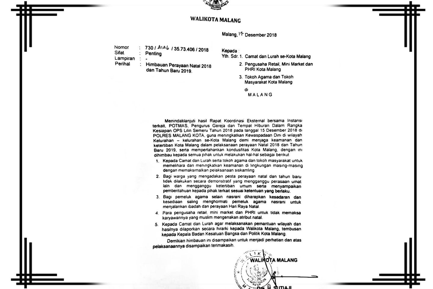 Imbauannya Tentang Nataru Beredar, Ini Tanggapan Wali Kota Malang