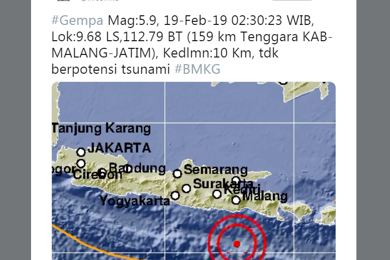 Gempa Magnitudo 5,6 Guncang Malang