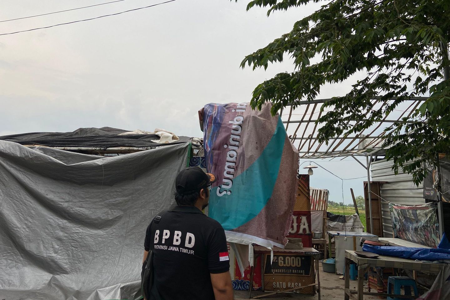 Hujan dan Angin Kencang Rusak Warung dan Pohon Tumbang di Kutorejo Mojokerto
