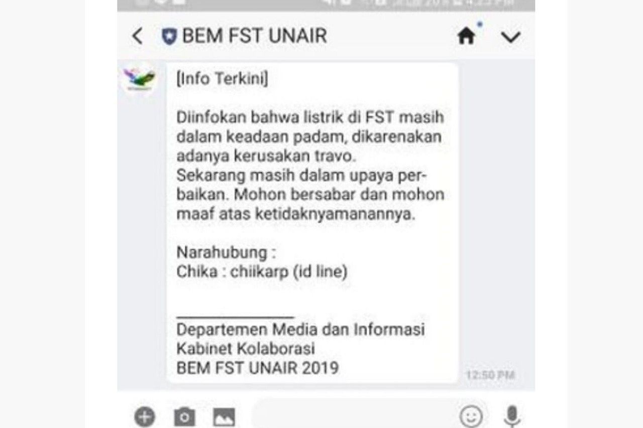Listrik FST Unair Padam Sejumlah Kelas Ditiadakan