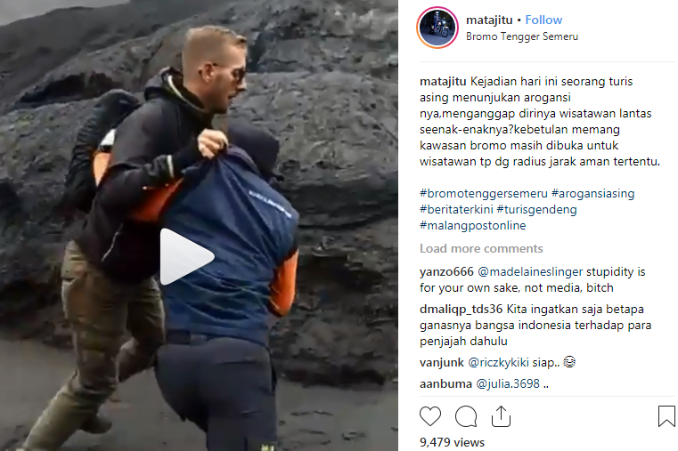 Turis Jerman Lawan Petugas TNBTS Naik ke Kawah Bromo