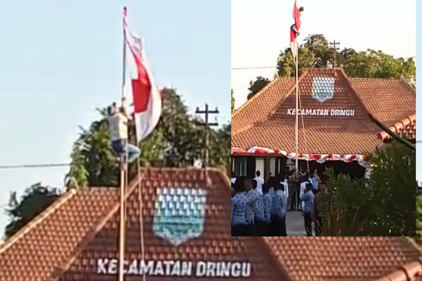 Siswa SMA Probolinggo Panjat Tiang Benahi Bendera Merah Putih Tersangkut