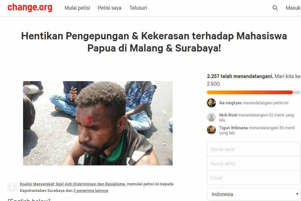Masyarakat Galang Petisi Hentikan Kekerasan terhadap Mahasiswa Papua