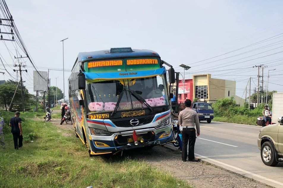 Menyeberang di By Pass Mojokerto, Pengendara Motor Ditabrak Bus Sugeng Rahayu