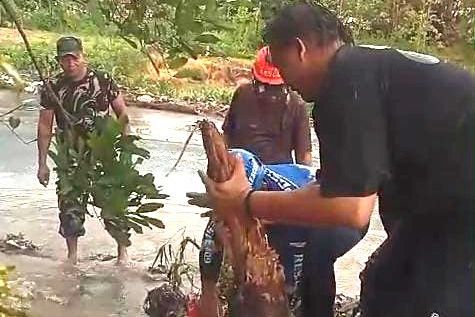 Arus Banjir Seret Pengendara Motor di Pacet Mojokerto