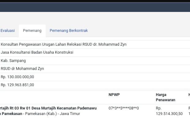 Dianggarkan Rp129 Juta, Pengadaan Konsultan Pengawas Pengurukan RSMZ Sampang Tanpa Lelang