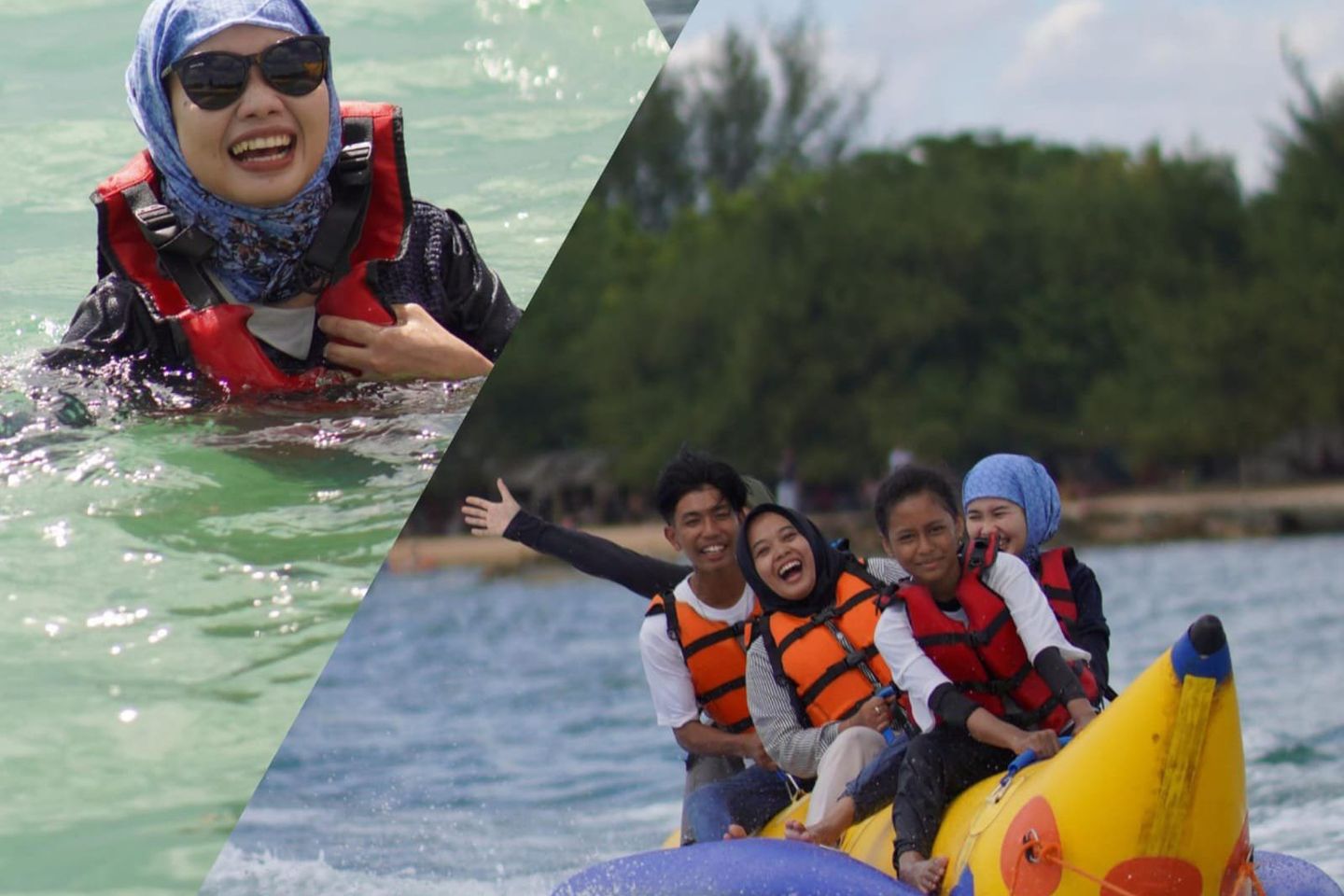 Serunya Banana Boat di Pantai Lon Malang Sampang saat Libur Lebaran