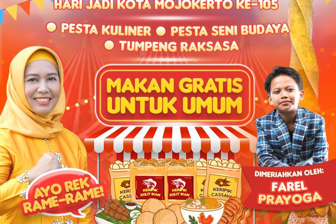 Puncak Hari Jadi Kota Mojokerto ke-105 Bakal Ada Makan Gratis di Alun-alun Wiraraja Bareng Ning Ita dan Penampilan Farel "Ojo Dibandengke"