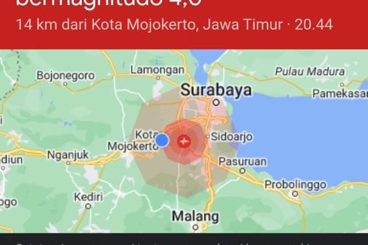 Mojokerto Diguncang Gempa Berkekuatan 4,4 Magnitudo