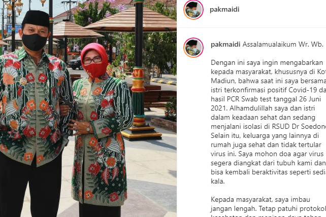 Positif Covid-19, Wali Kota Madiun Tulis di Instagram Pribadinya