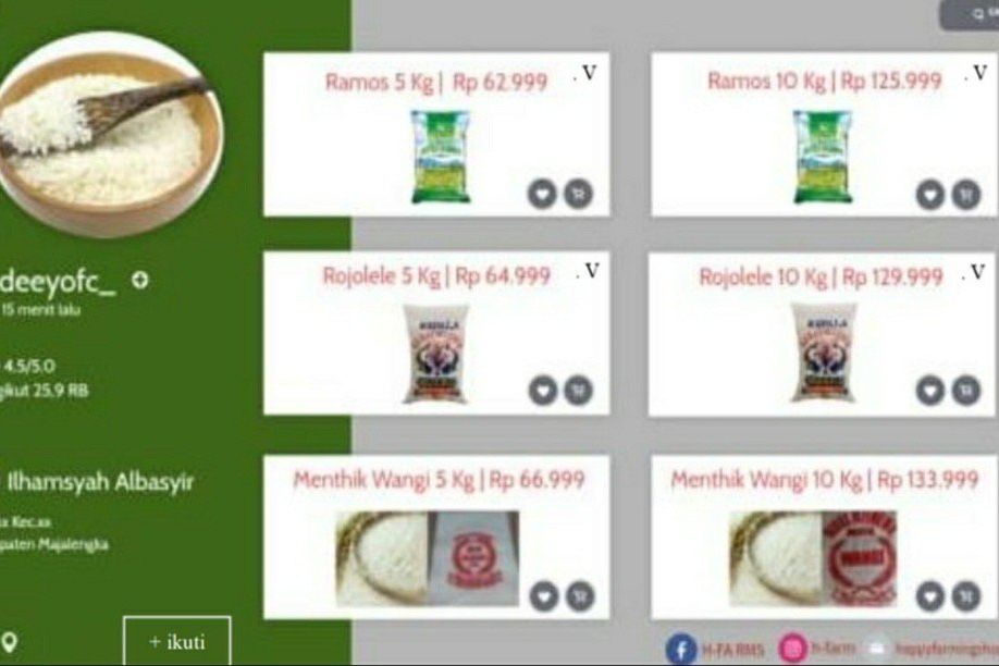 H-FARMS, Laman Website Jual Beli Beras Secara Daring
