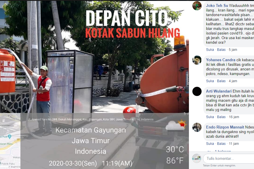 Tangan Jail di Surabaya Mulai Rusak Fasilitas Antisipasi Penyebaran Covid-19