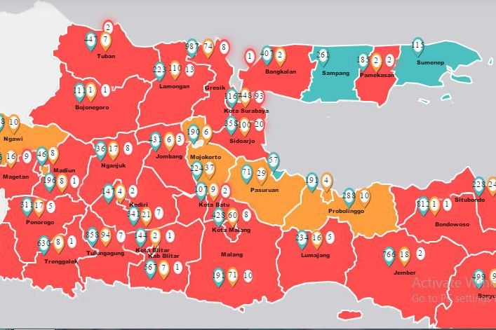 Sudah 28 Daerah di Jatim Zona Merah Covid-19