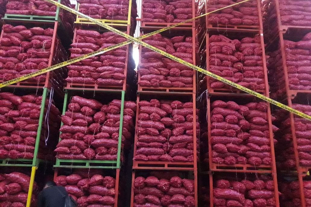 Ini Jumlah Bawang Disita Polisi Dari Penggerebekan Gudang Bawang di Surabaya