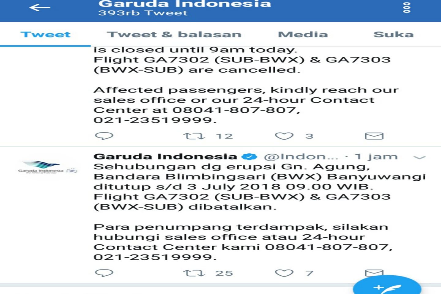 Gunung Agung Meletus, Bandara Jember dan Banyuwangi Ditutup