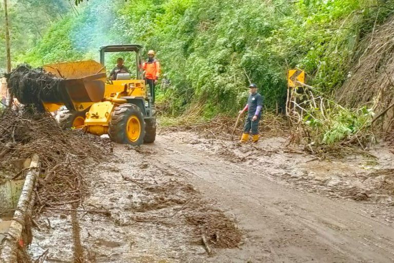 Material Longsor di Jalan Menuju Bromo Dibersihkan dengan Alat Berat