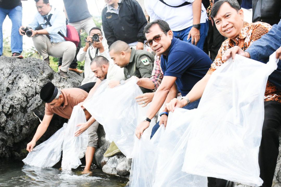 SIG dan Semen Padang Lepas 7.000 Ikan Bilih di Danau Singkarak