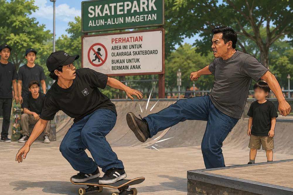 Skater Magetan Diduga Ditendang Pengunjung Alun-alun