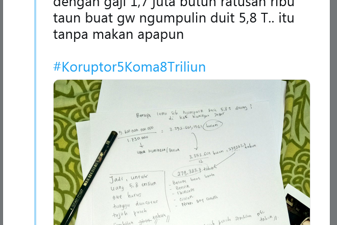 Korupsi Rp5,8 Triliun Bupati Kotawaringin Jadi Trending Topik Twitter
