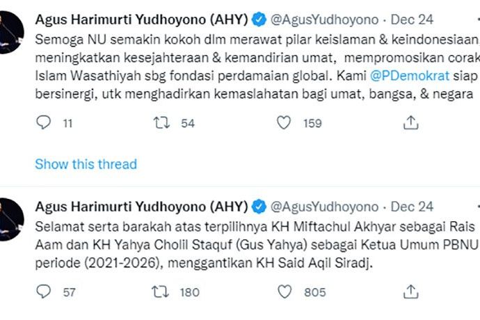 Gus Yahya Terpilih Ketua Umum PBNU, AHY Ucapkan Selamat