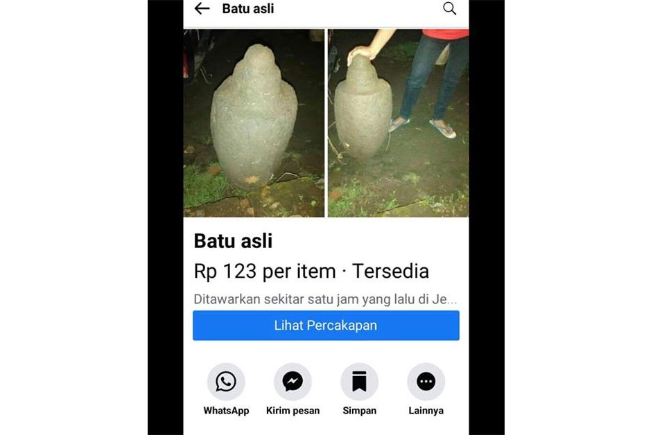 Batu Kenong Artefak Peninggalan Sejarah Diduga Diperjualbelikan Secara Bebas di Facebook