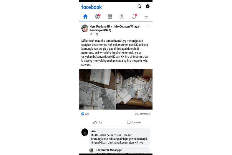 Surat Kartu Keluarga Digunakan Bungkus Tempe, Ini Kata Disdukcapil Ponorogo