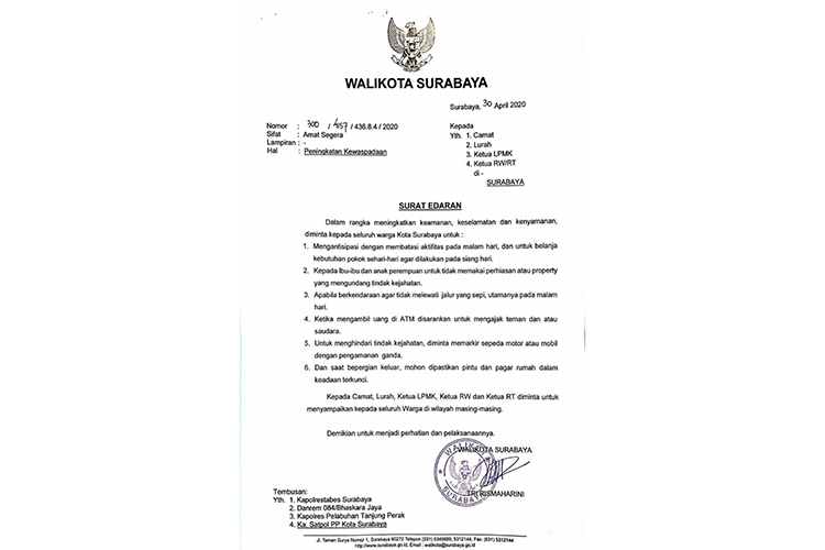 Risma Tandatangani SE Peningkatan Kewaspadaan Diterbitkan