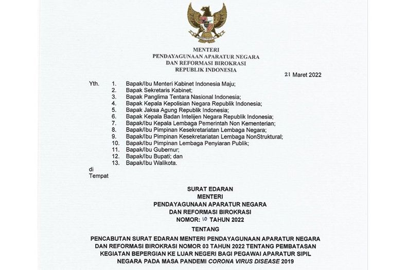 Menteri PANRB Cabut Larangan Pembatasn ASN Bepergian ke Luar Negeri