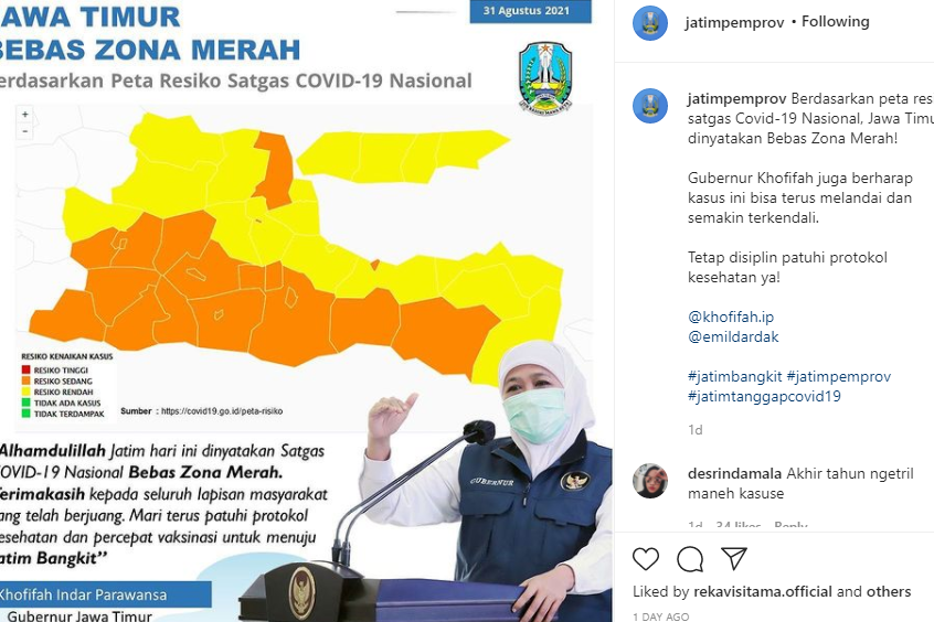 18 Daerah di Jatim Masuk Zona Kuning
