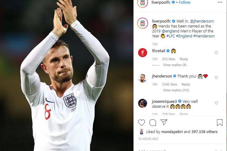 Kapten Liverpool, Jordan Henderson Pemain Terbaik Inggris 2019