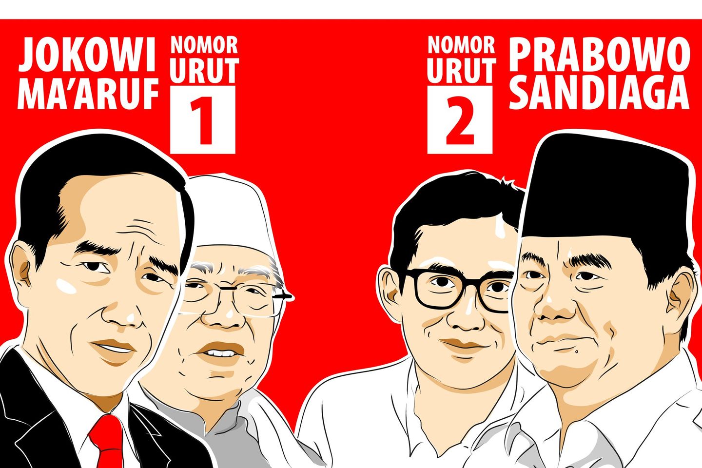 Pasangan Jokowi-Ma’ruf Nomor 1, Prabowo-Sandiaga 2