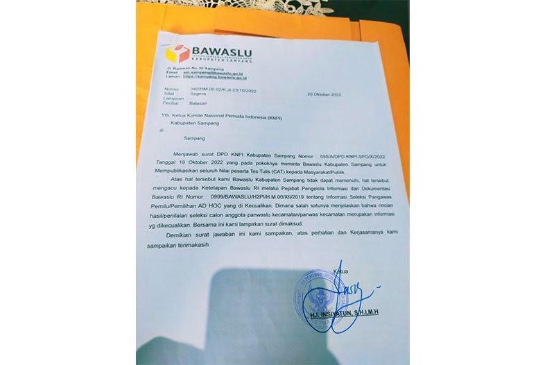 Bawaslu Sampang Keluarkan Pernyataan Resmi Terkait Informasi Nilai Tes Seleksi Panwascam