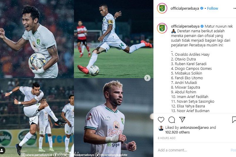 Persebaya Resmi Umumkan 12 Nama Pemain yang Dilepas