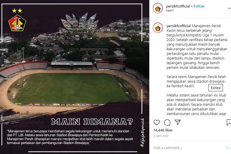 Jelang Liga Dimulai, Persik Kediri Kebut Perbaikan Stadion Brawijaya