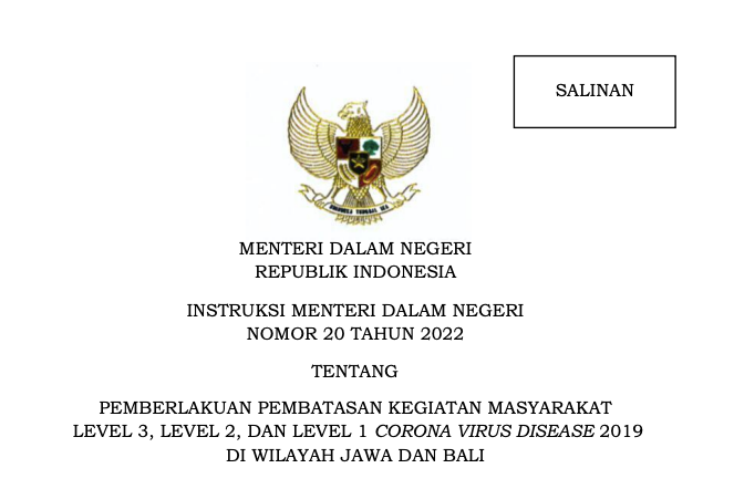 Mendagri Terbitkan Inmendagri PPKM Jawa - Bali