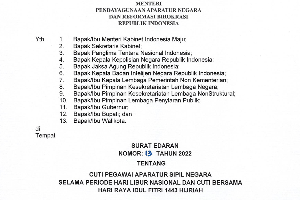 Sesuai Surat Edaran, Kementerian PANRB Larang ASN Gunakan Mobil Dinas untuk Mudik