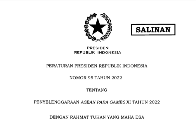 Presiden Jokowi Terbitkan Perpres Penyelenggaraan ASEAN Para Games 2022