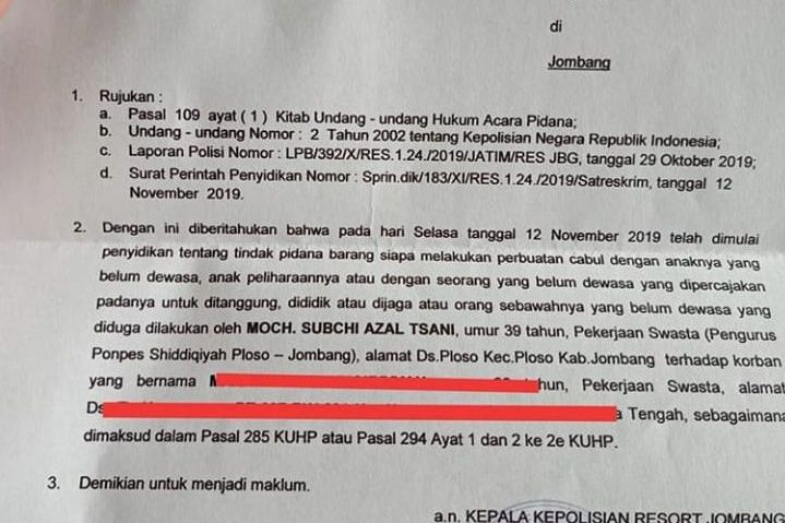Perjuangan Santri Laporkan Persetubuhan Putra Kiai di Jombang, Diduga Korban Lebih Dari Satu