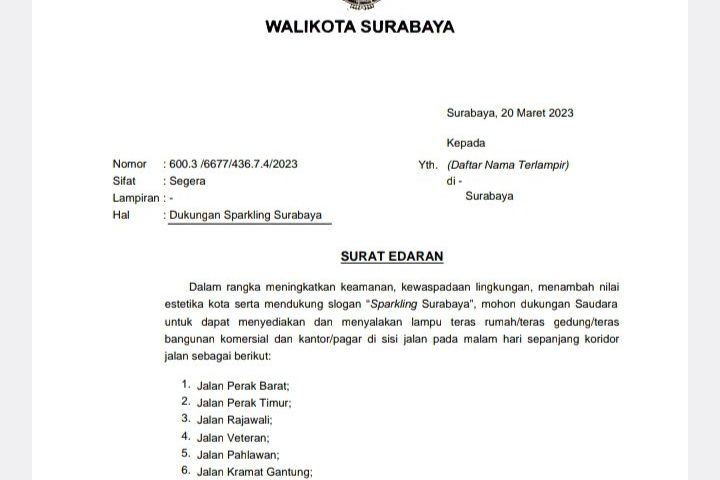 Hidupkan Kembali Slogan Sparkling Surabaya, Pemkot Minta Gedung Tepi Jalan Nyalakan Lampu Saat Malam