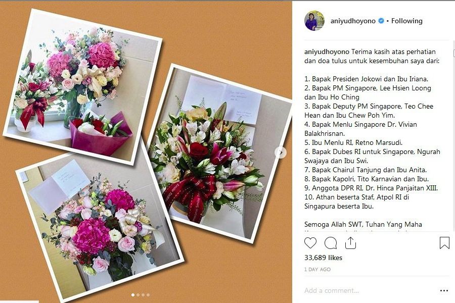 Ani Yudhoyono Dapat Kiriman Bunga dari Jokowi