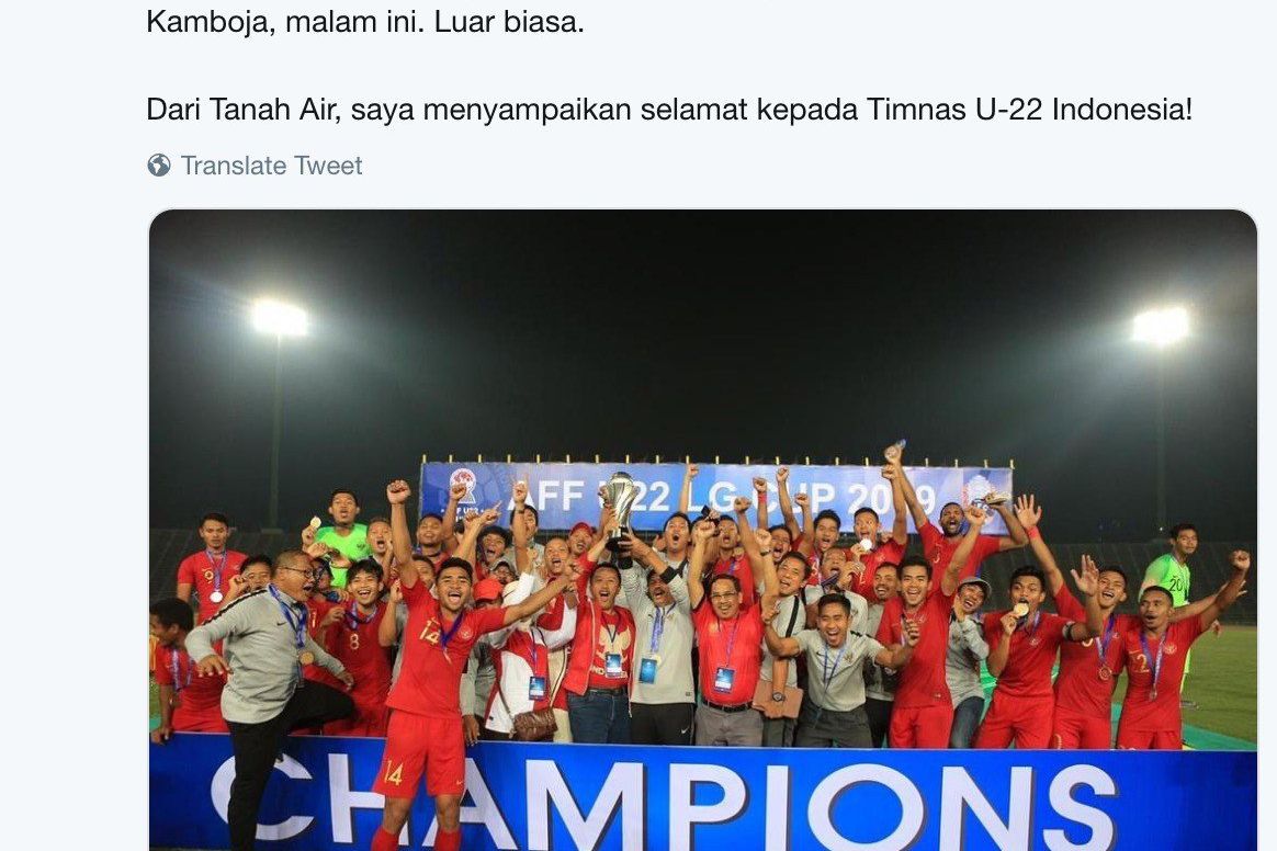 Jokowi Sampaikan Ucapan Selamat kepada Timnas U-22