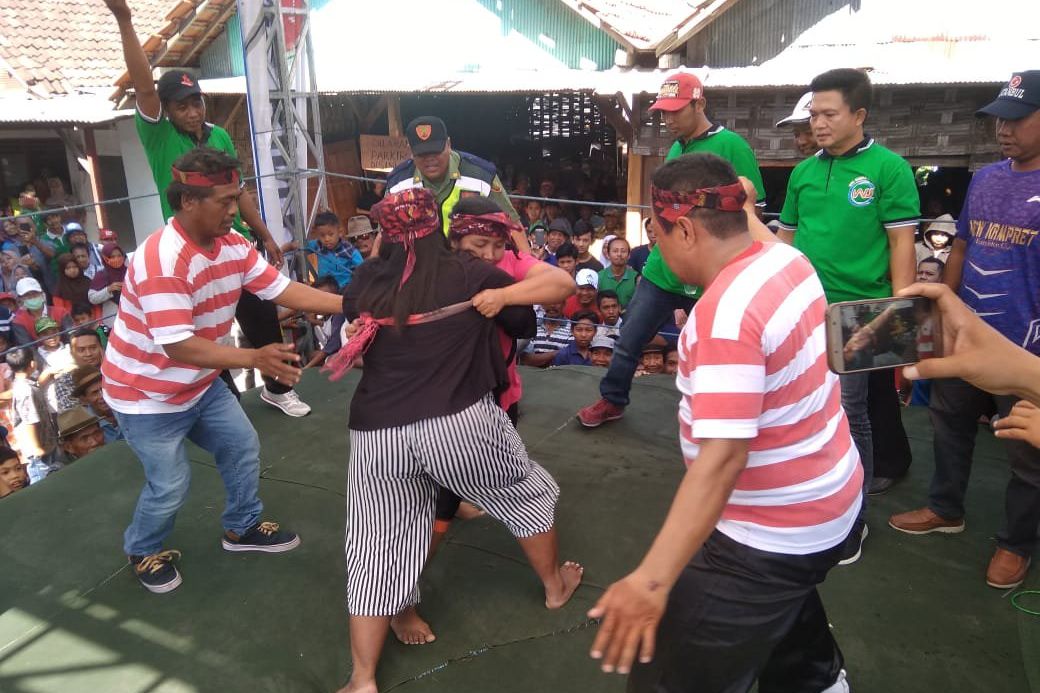 Hasil Panen Melimpah, Warga Gresik Gelar Gulat Okol