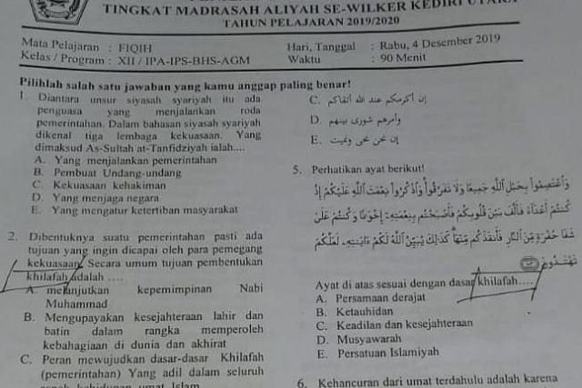 Viral Soal Ujian Khilafah, Begini Kata Kemenag Jatim