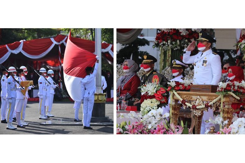 Semarak Upacara HUT ke-77 RI di Balai Kota Surabaya, Diiringi Lagu Perjuangan dan Daerah
