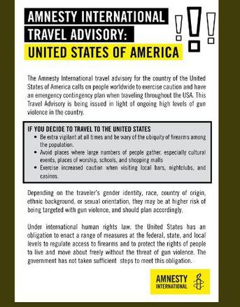 Amnesty International Keluarkan Peringatan Bepergian ke Amerika Serikat Pasca Penembakan