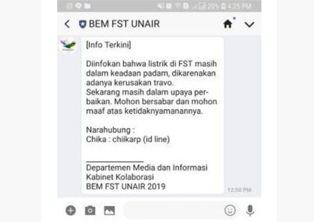 Listrik FST Unair Padam Sejumlah Kelas Ditiadakan