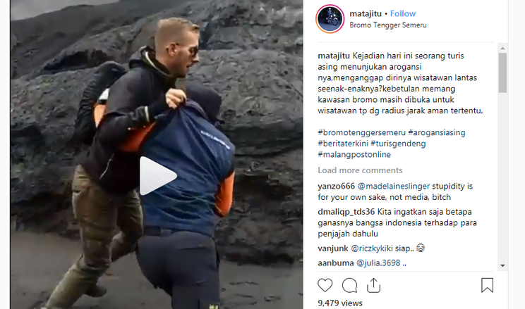 Turis Jerman Lawan Petugas TNBTS Naik ke Kawah Bromo
