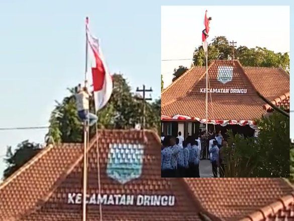 Siswa SMA Probolinggo Panjat Tiang Benahi Bendera Merah Putih Tersangkut