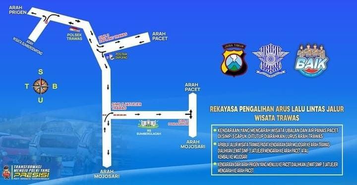 Malam Tahun Baru 2024, Polres Mojokerto Lakukan Rekayasa Lalu Lintas di Jalur Wisata Pacet dan Trawas
